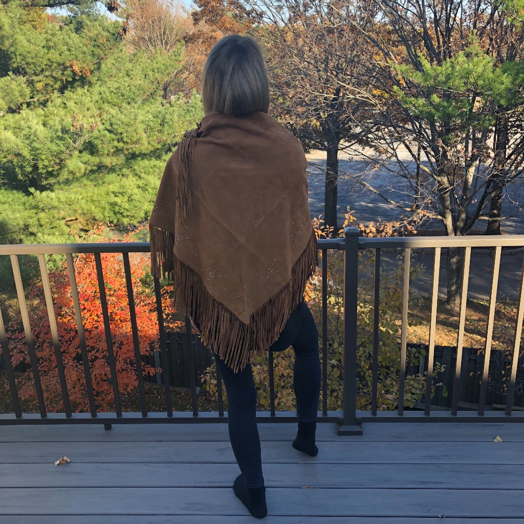Suede, Fringed Scarf-Wrap With Aurora Borealis Rhinestones